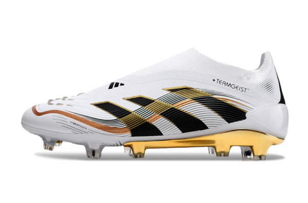 Adidas Predator 2025 Laceless Edition FG (White, Black, Gold Variation)