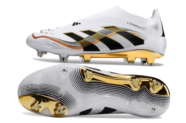 Adidas Predator 2025 Laceless Edition FG (White, Black, Gold Variation) - Image 2