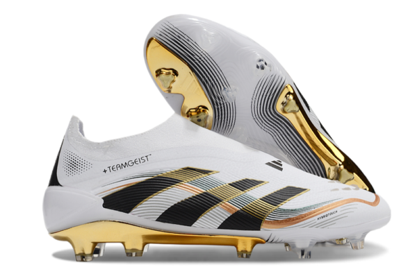 Adidas Predator 2025 Laceless Edition FG (White, Black, Gold Variation) - Image 6