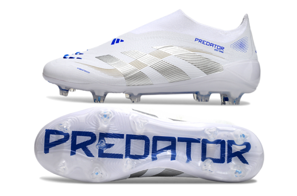 Adidas Predator 2025 Laceless Edition FG (White, Silver, and Blue) - Image 3