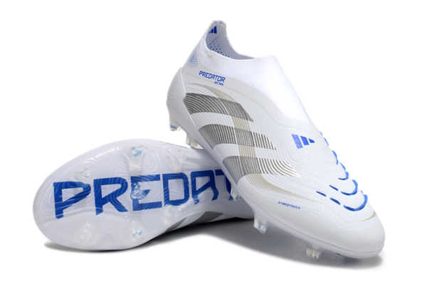 Adidas Predator 2025 Laceless Edition FG (White, Silver, and Blue) - Image 4